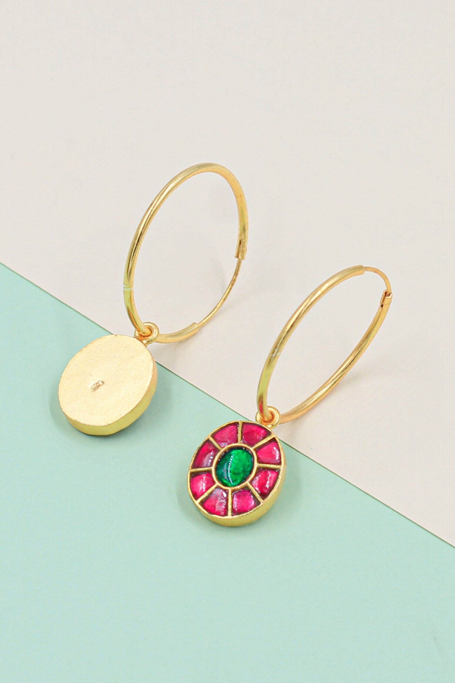 Stone Embellished Circular Drop Hoops 