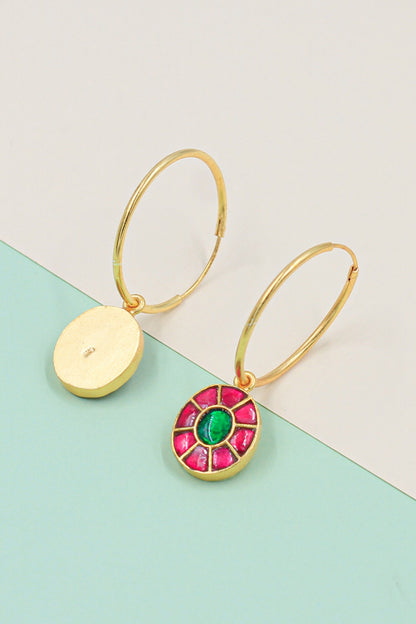 Stone Embellished Circular Drop Hoops 