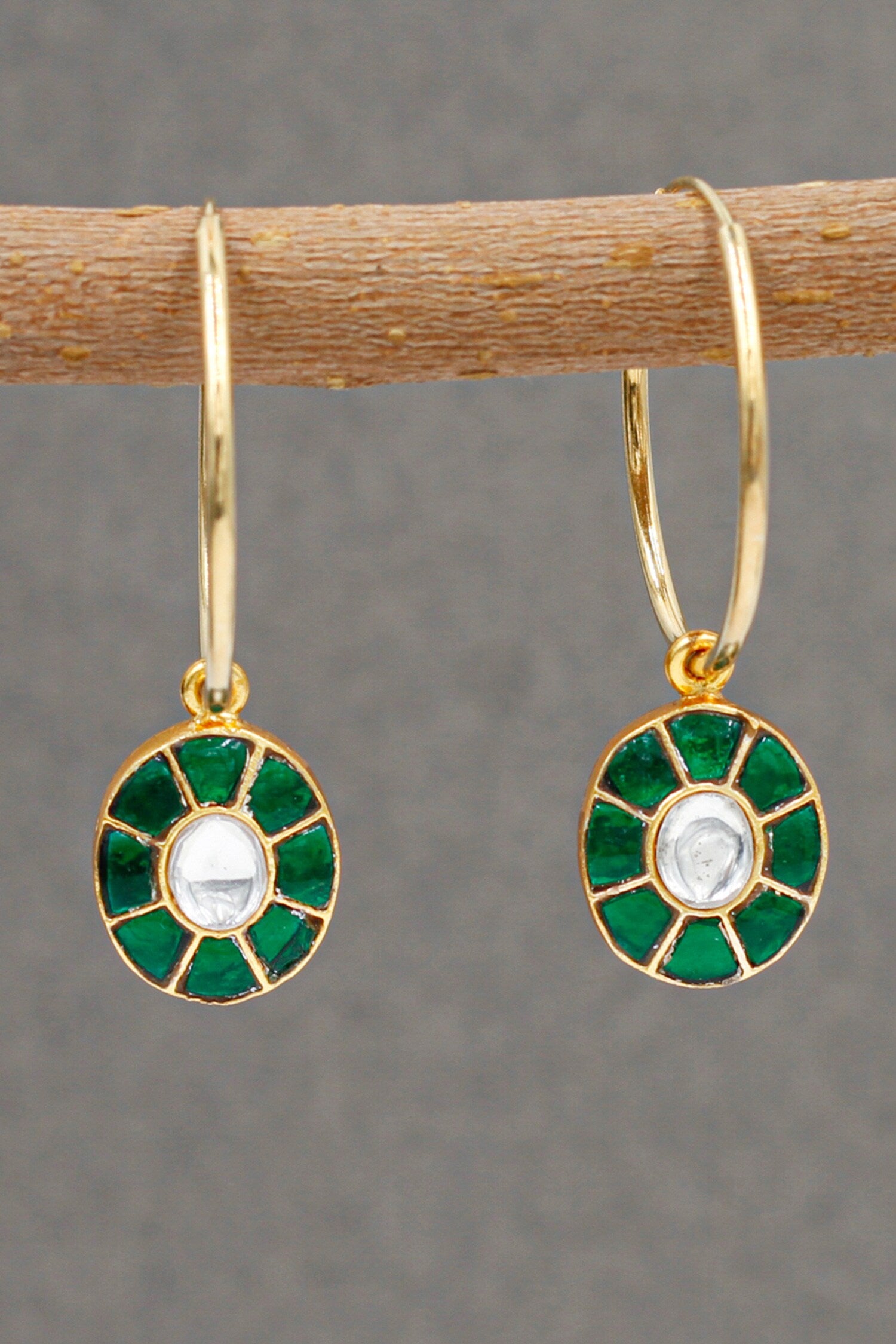 Stone Embellished Circular Drop Hoops 