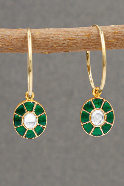 Stone Embellished Circular Drop Hoops 