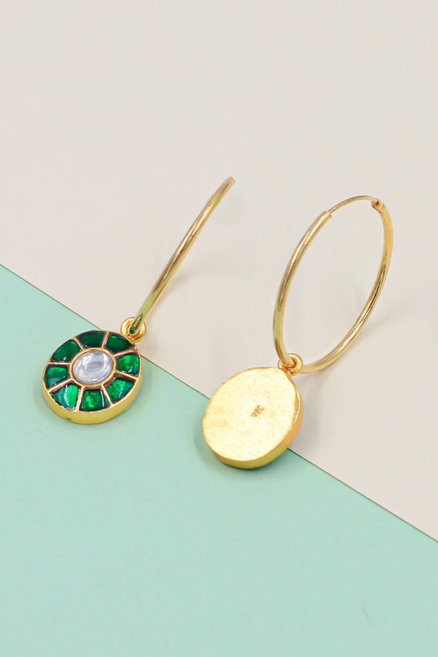 Stone Embellished Circular Drop Hoops 