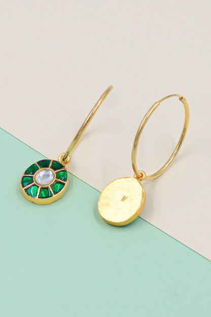 Stone Embellished Circular Drop Hoops 