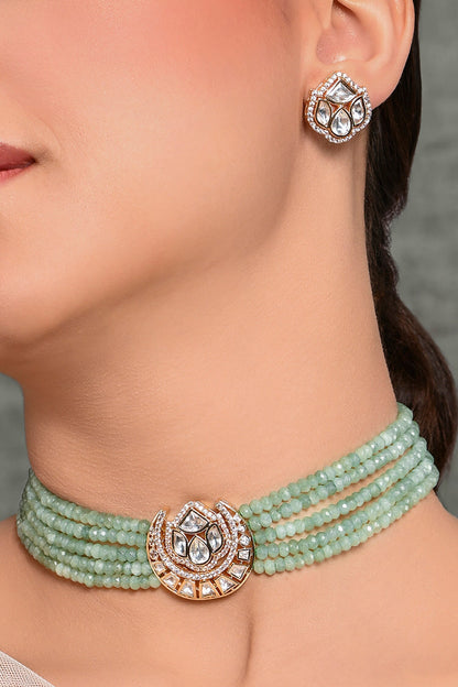 Half Moon Stone Embellished Choker Necklace Set 
