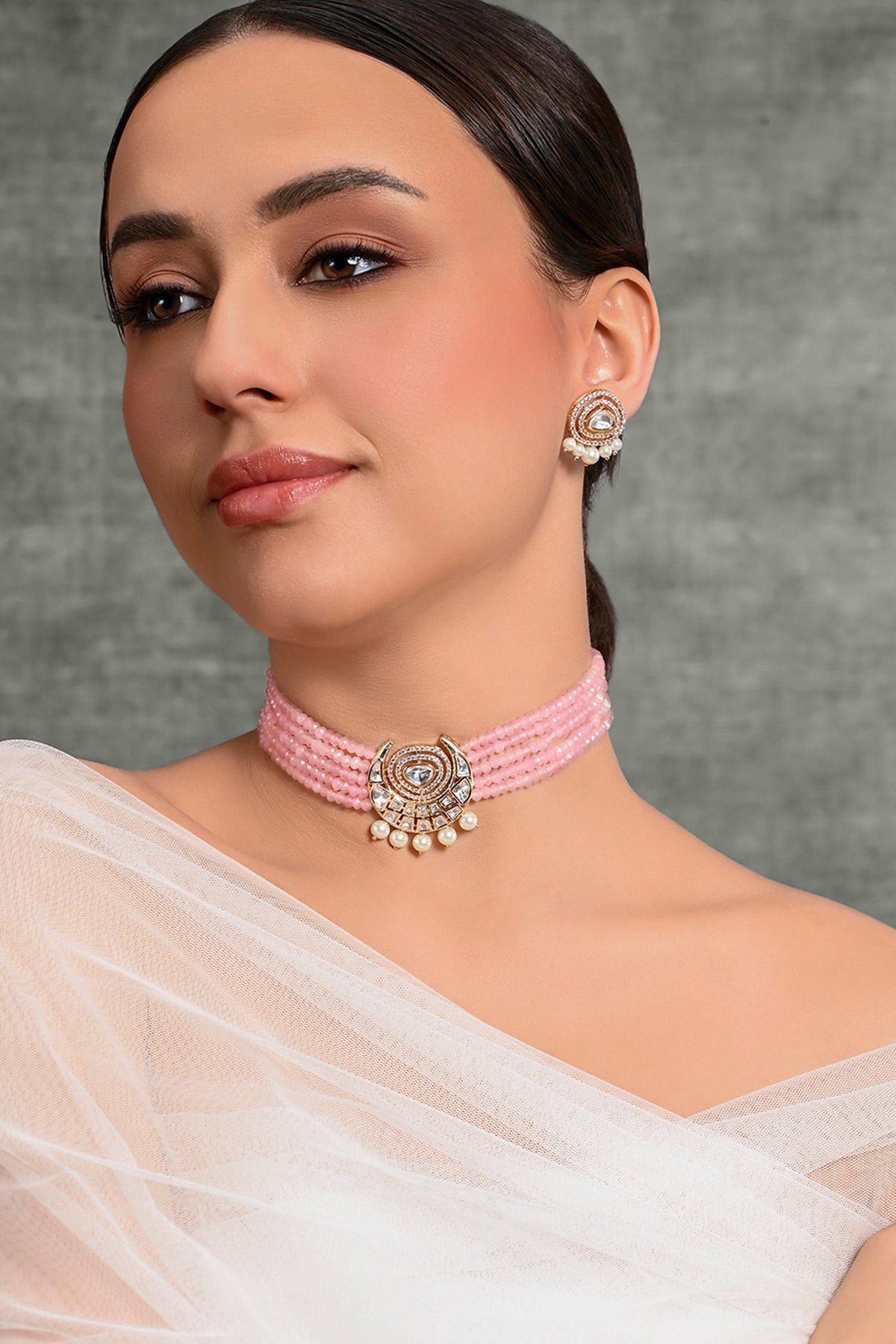 Half Moon Motif Embellished Choker Necklace Set 