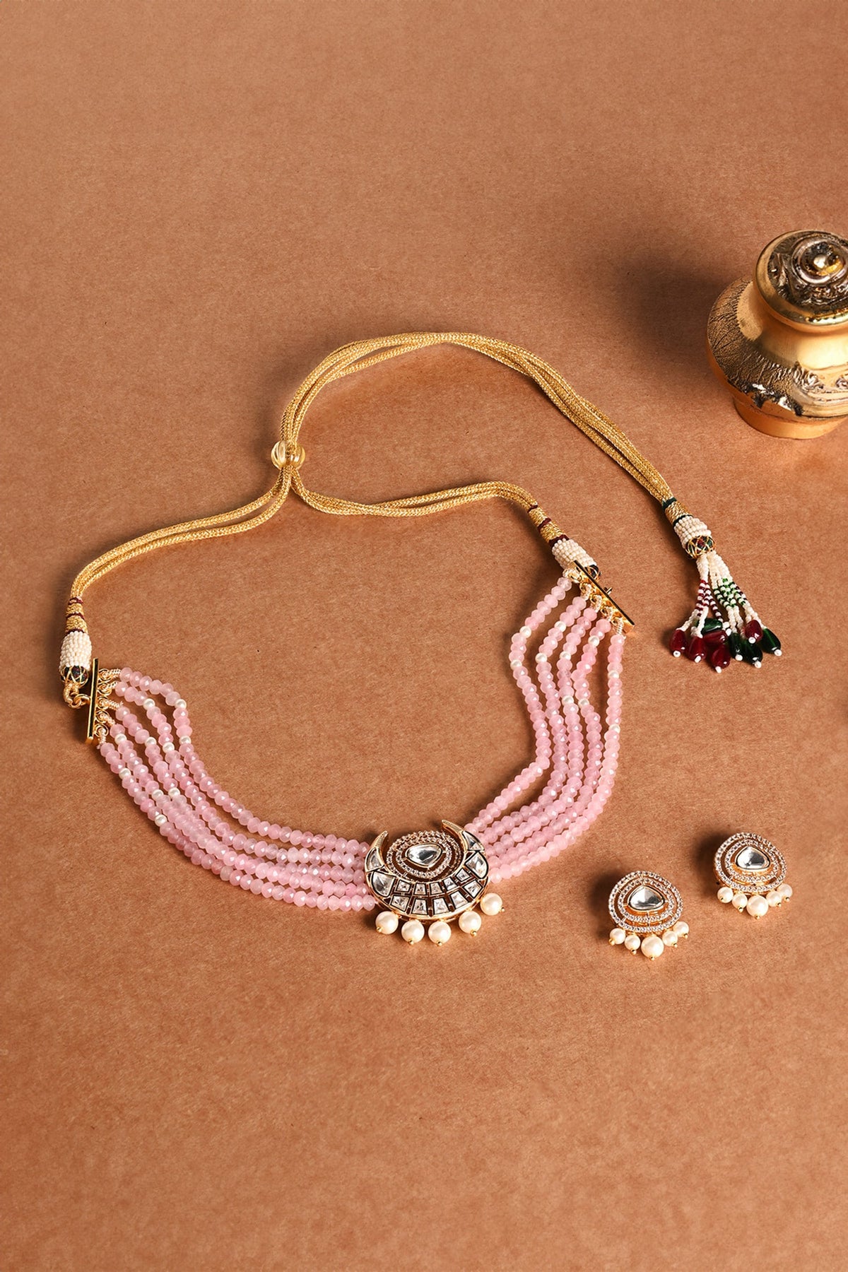 Half Moon Motif Embellished Choker Necklace Set 