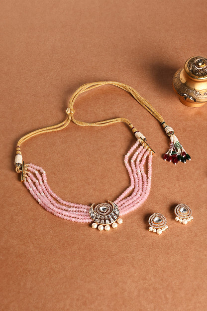 Half Moon Motif Embellished Choker Necklace Set 