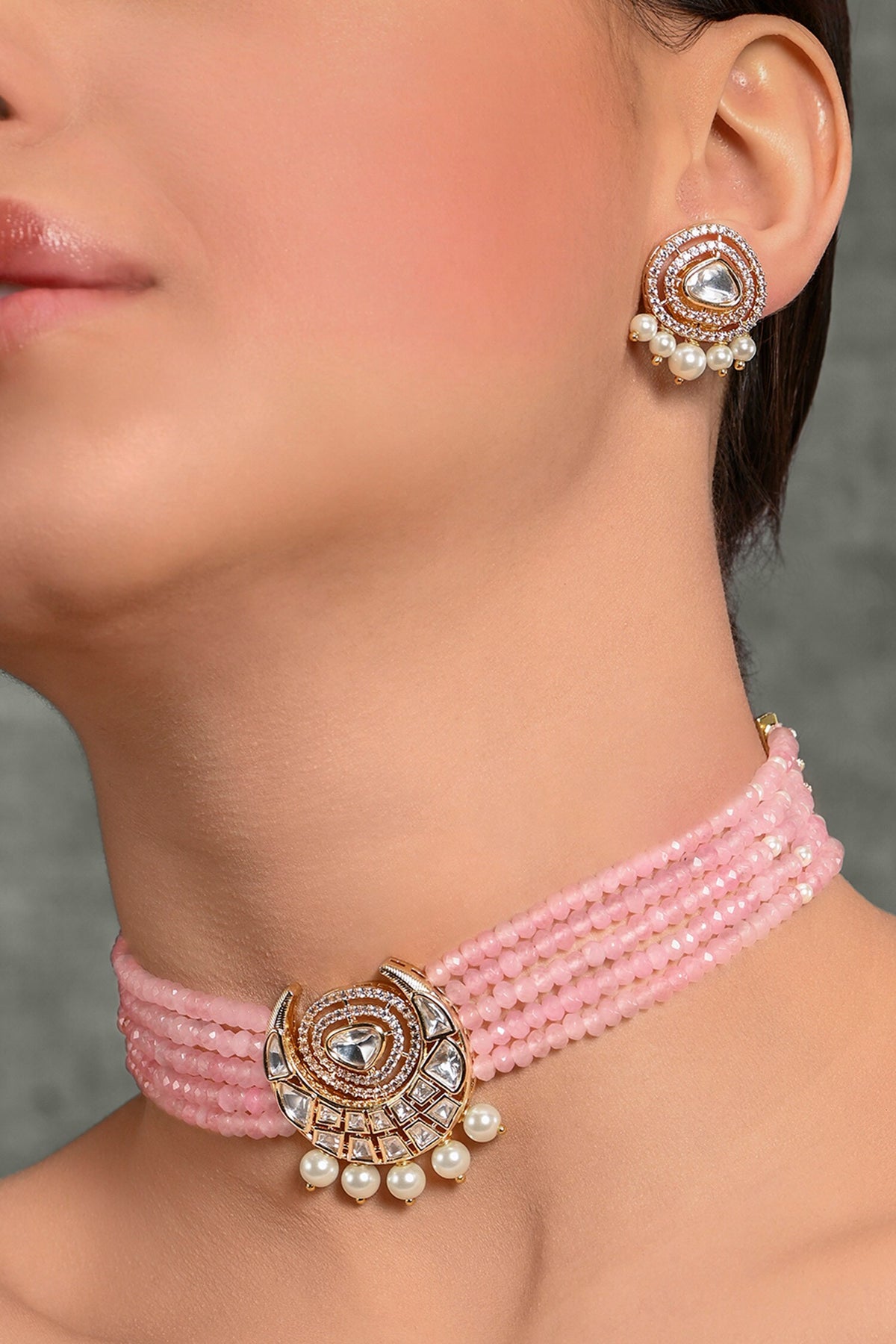 Half Moon Motif Embellished Choker Necklace Set 