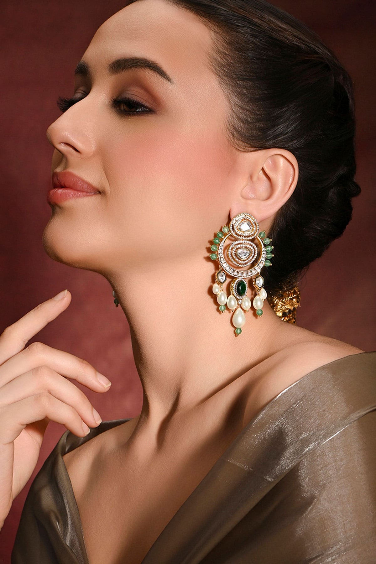 Enlivened Green Chandbali Dangler Earrings 