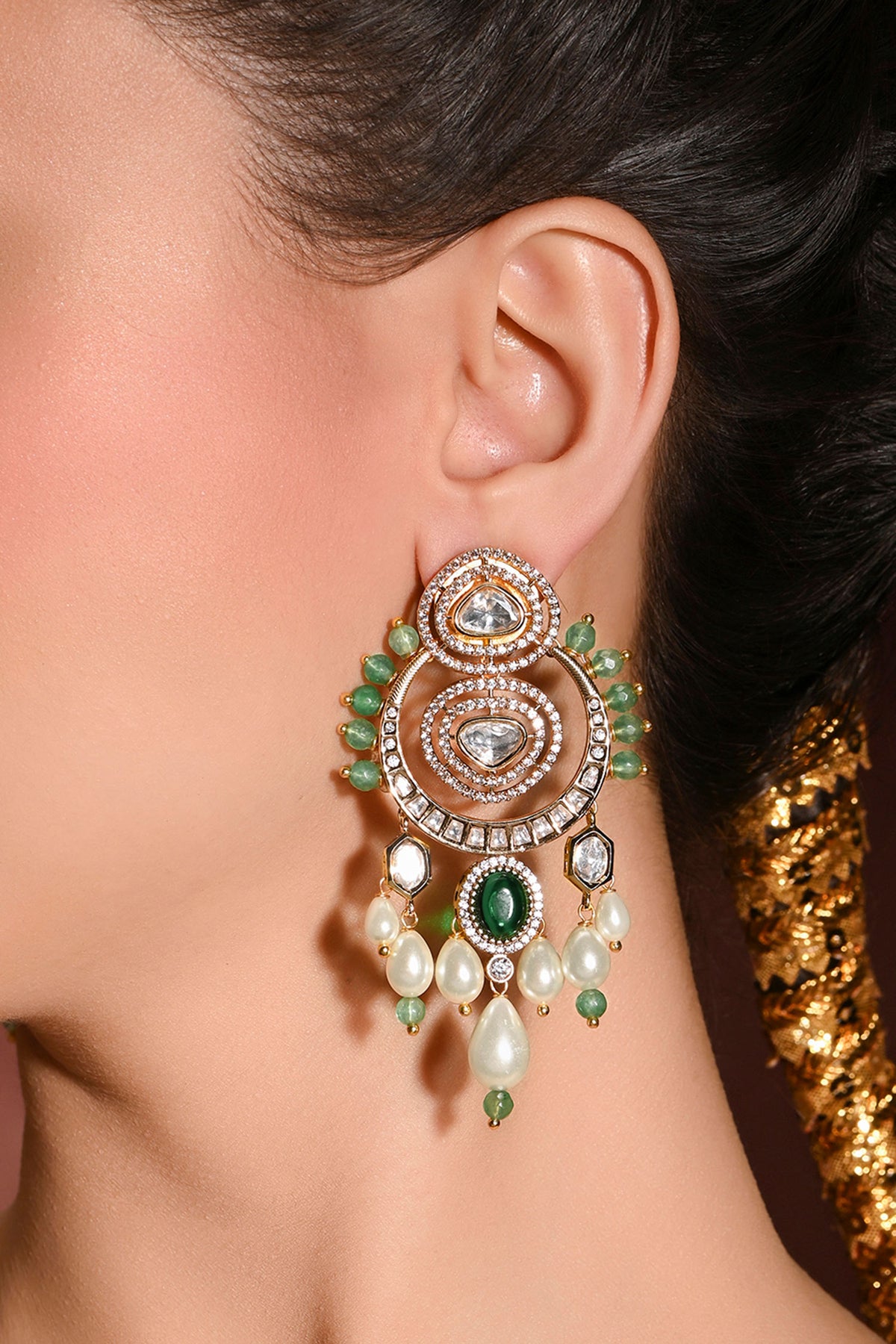 Enlivened Green Chandbali Dangler Earrings 