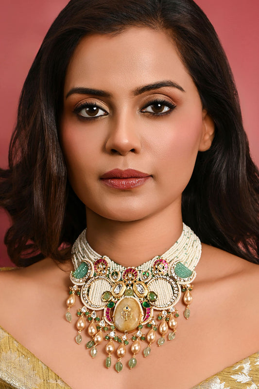 Opulant Crescent Beaded Necklace 