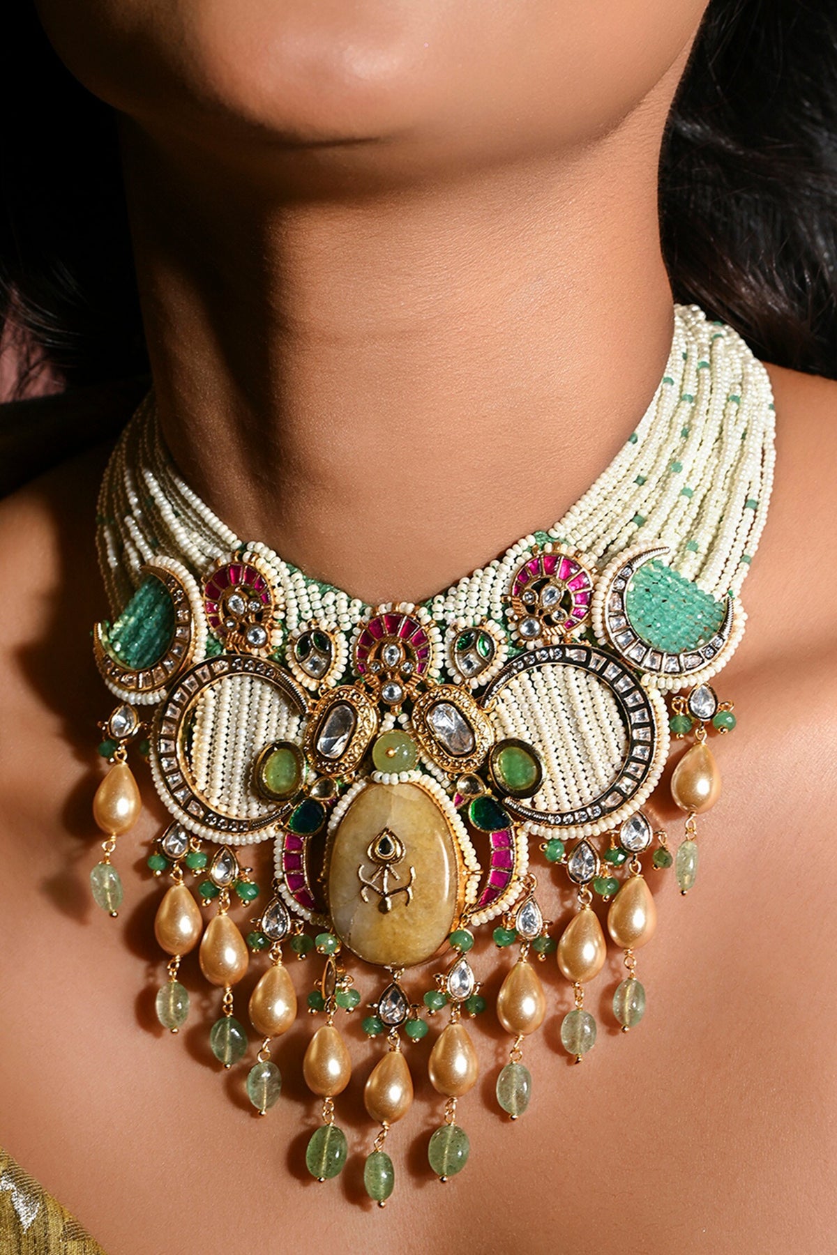 Opulant Crescent Beaded Necklace 