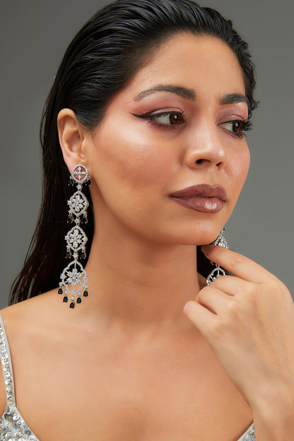 Faux Diamond Studded Long Dangler Earrings 