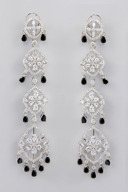Faux Diamond Studded Long Dangler Earrings 