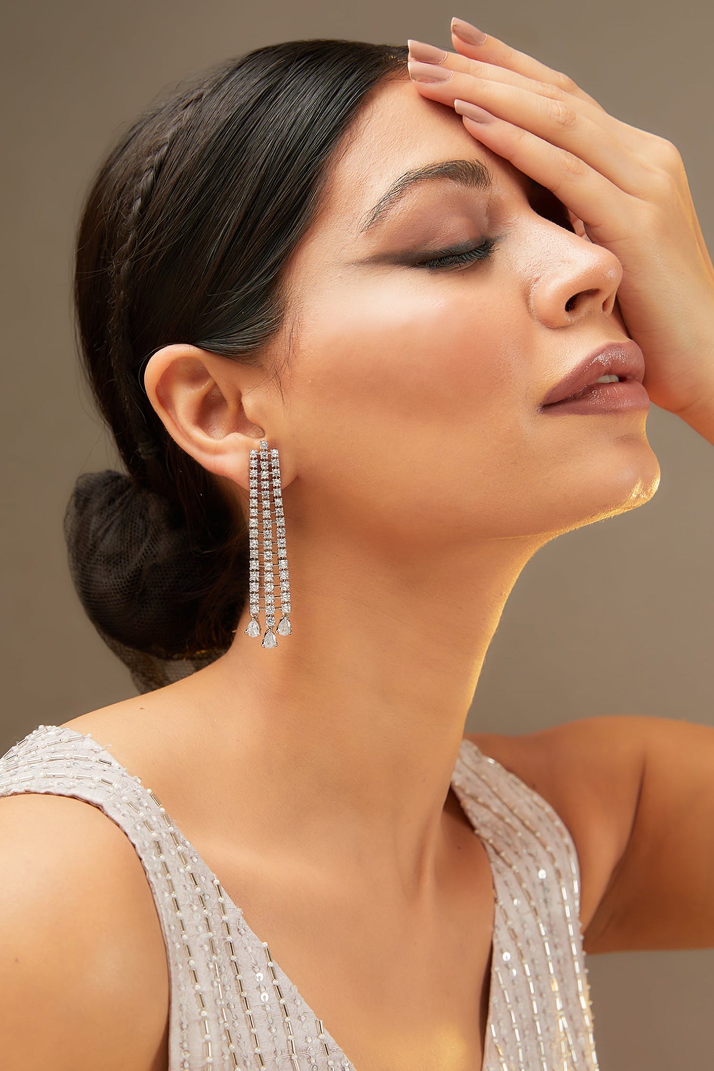 Faux Diamond Studded String Earrings 