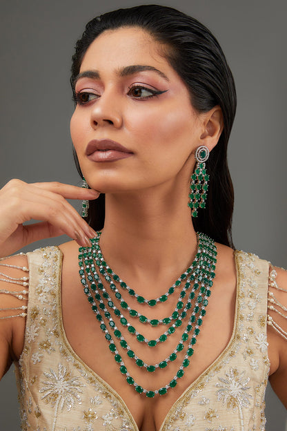 Stone Embellished Layered Necklace Set 
