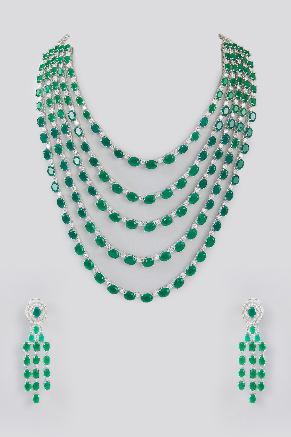 Stone Embellished Layered Necklace Set 