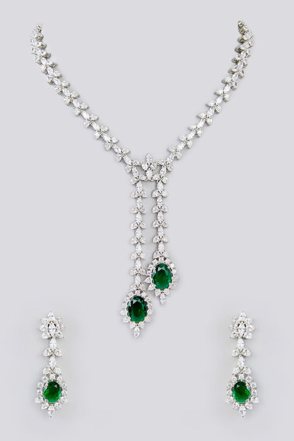 Asymmetric Stone Embellished Necklace Set 