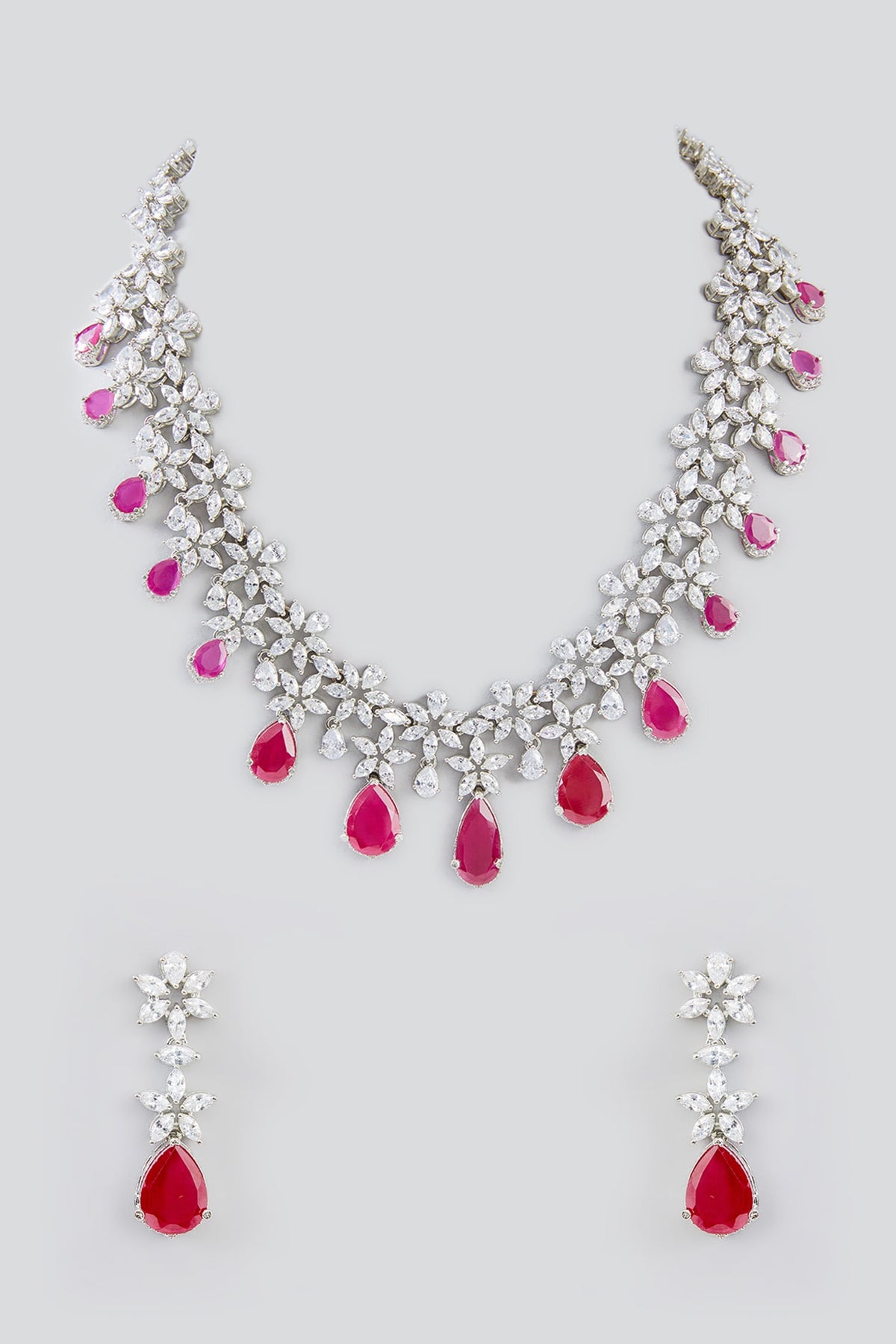 Ruby Stone Embellished Necklace Set 
