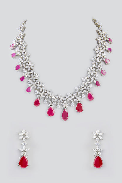 Ruby Stone Embellished Necklace Set 