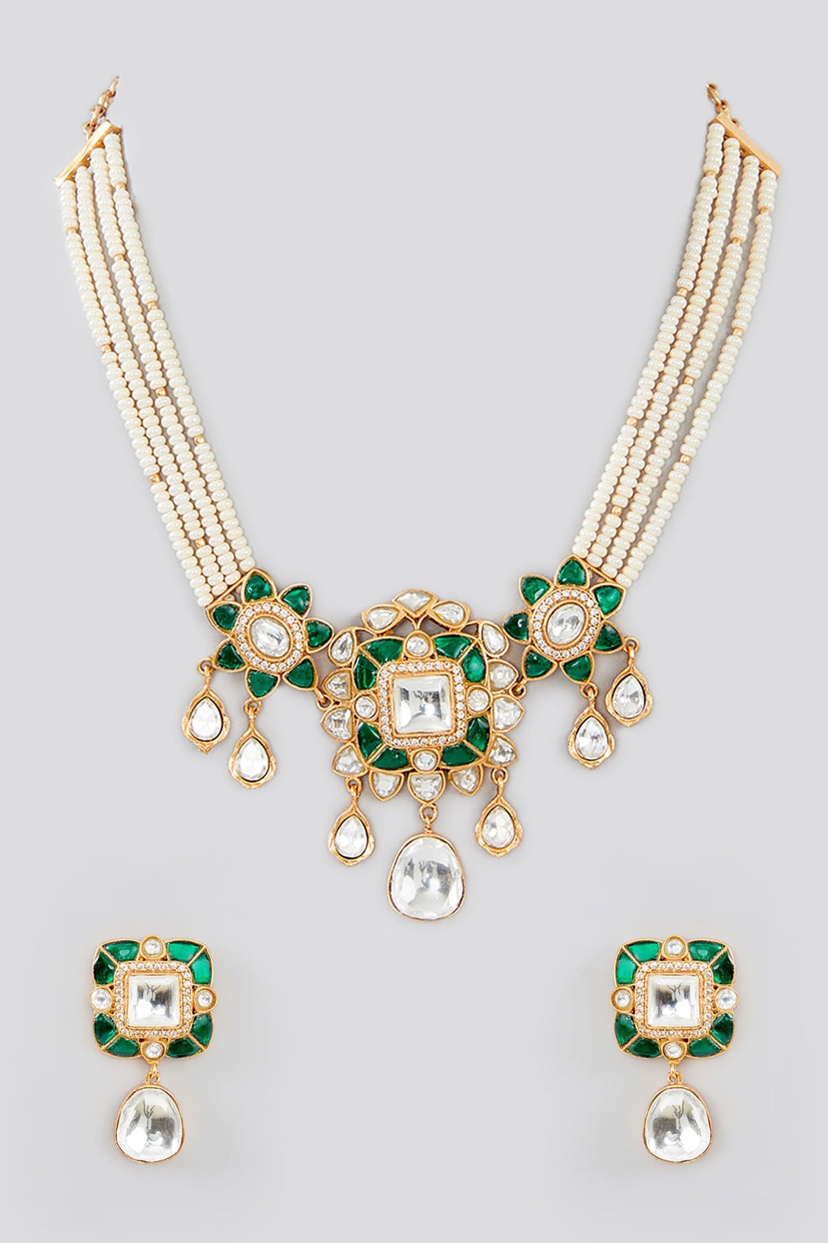 Flower Kundan Embellished Necklace Set 
