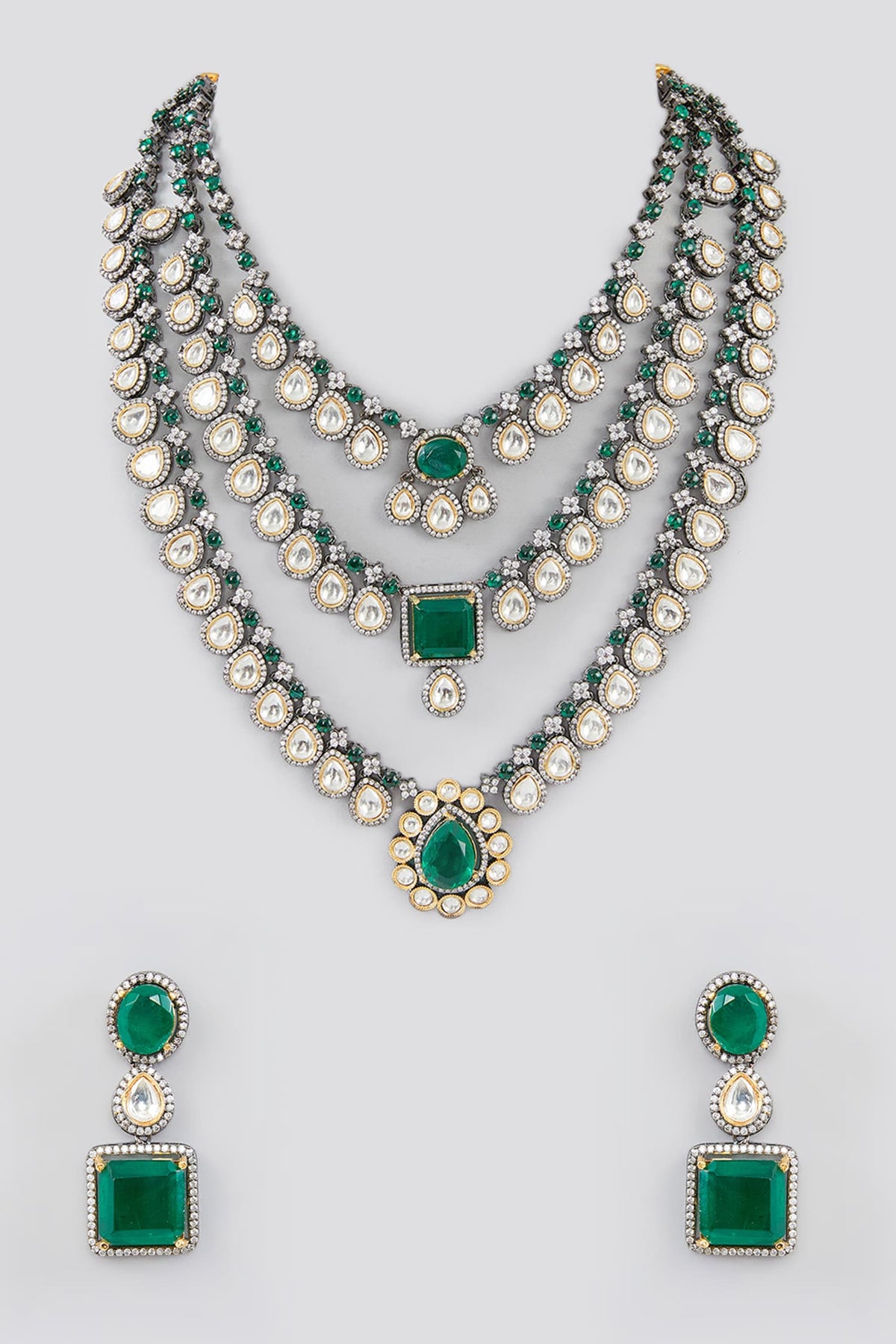 Layered Polki Embellished Necklace Set 