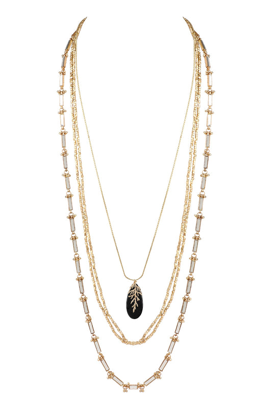 Quartz Stone Embellished Layered Necklace 