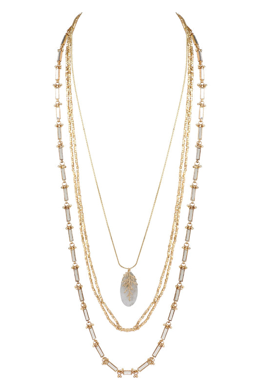 Layered Stone Embellished Necklace 