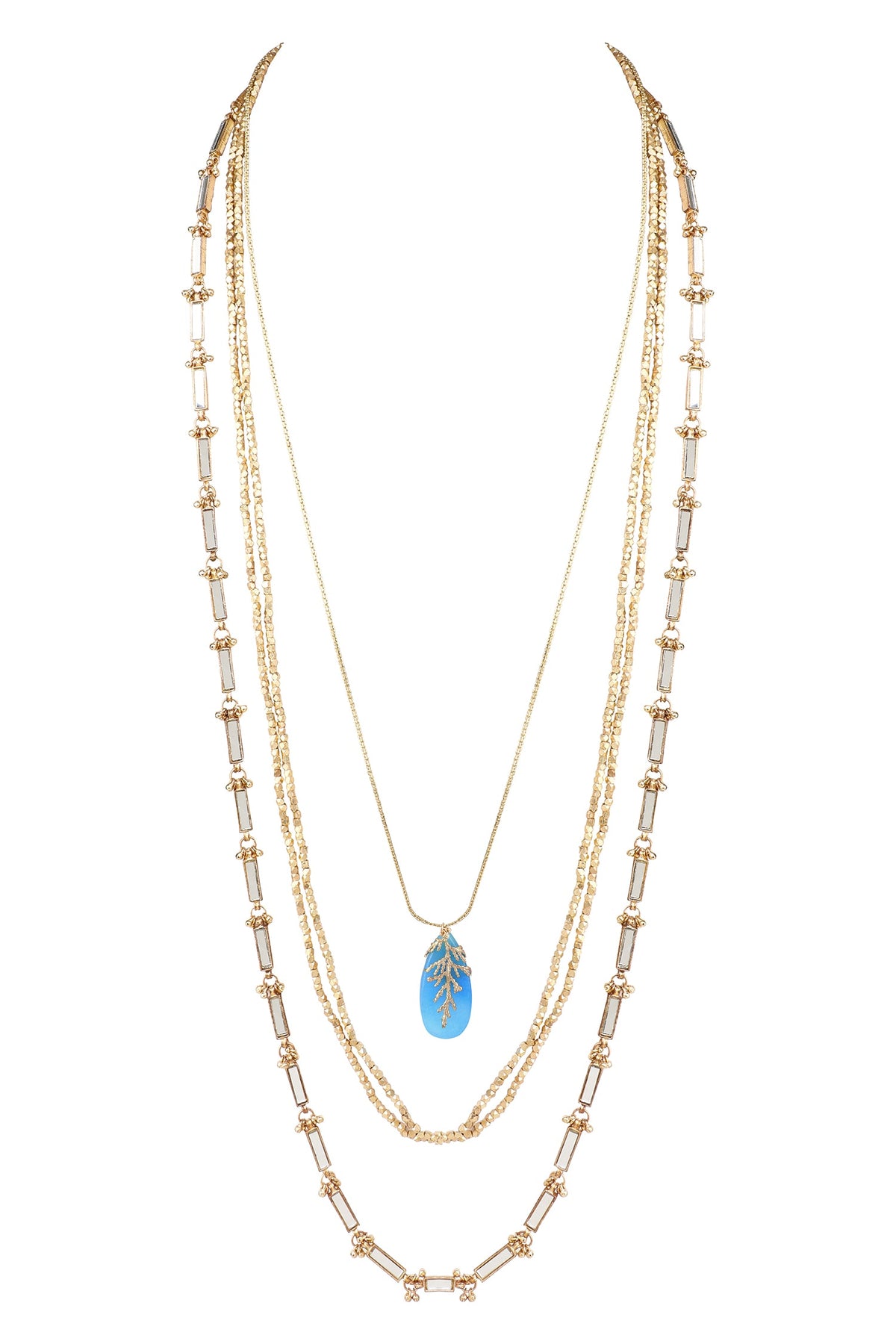 Layered Quartz Stone Embellished Necklace 