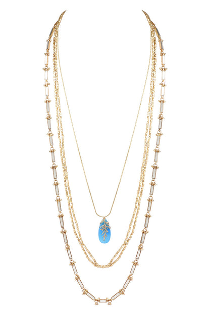 Layered Quartz Stone Embellished Necklace 