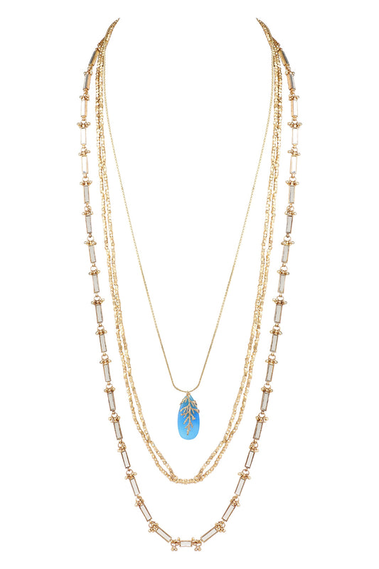 Layered Quartz Stone Embellished Necklace 