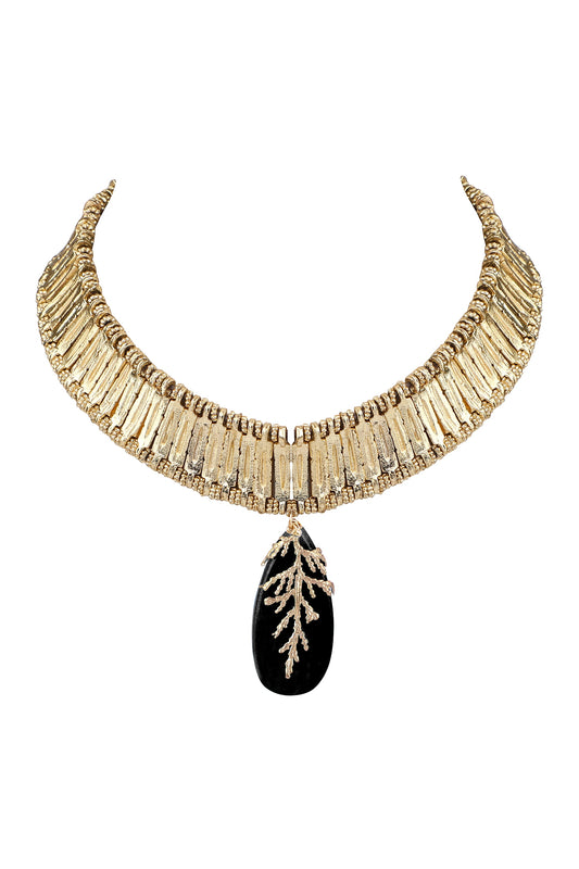 Leaf Stone Embellished Qabeela Choker Necklace 