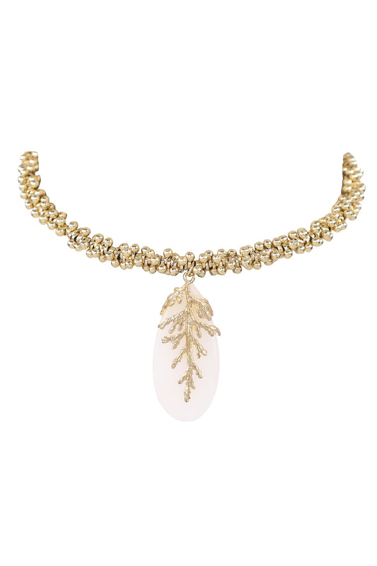 Leaf Quartz Stone Embellished Choker Necklace 