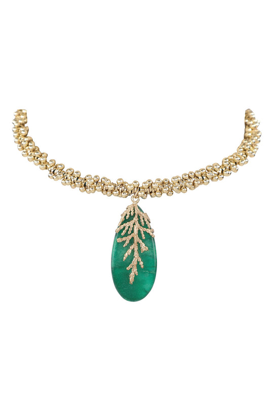 Leaf Quartz Stone Embellished Choker Necklace 