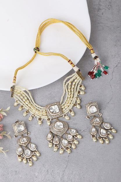 Zirconia Embellished Pendant Choker Set 