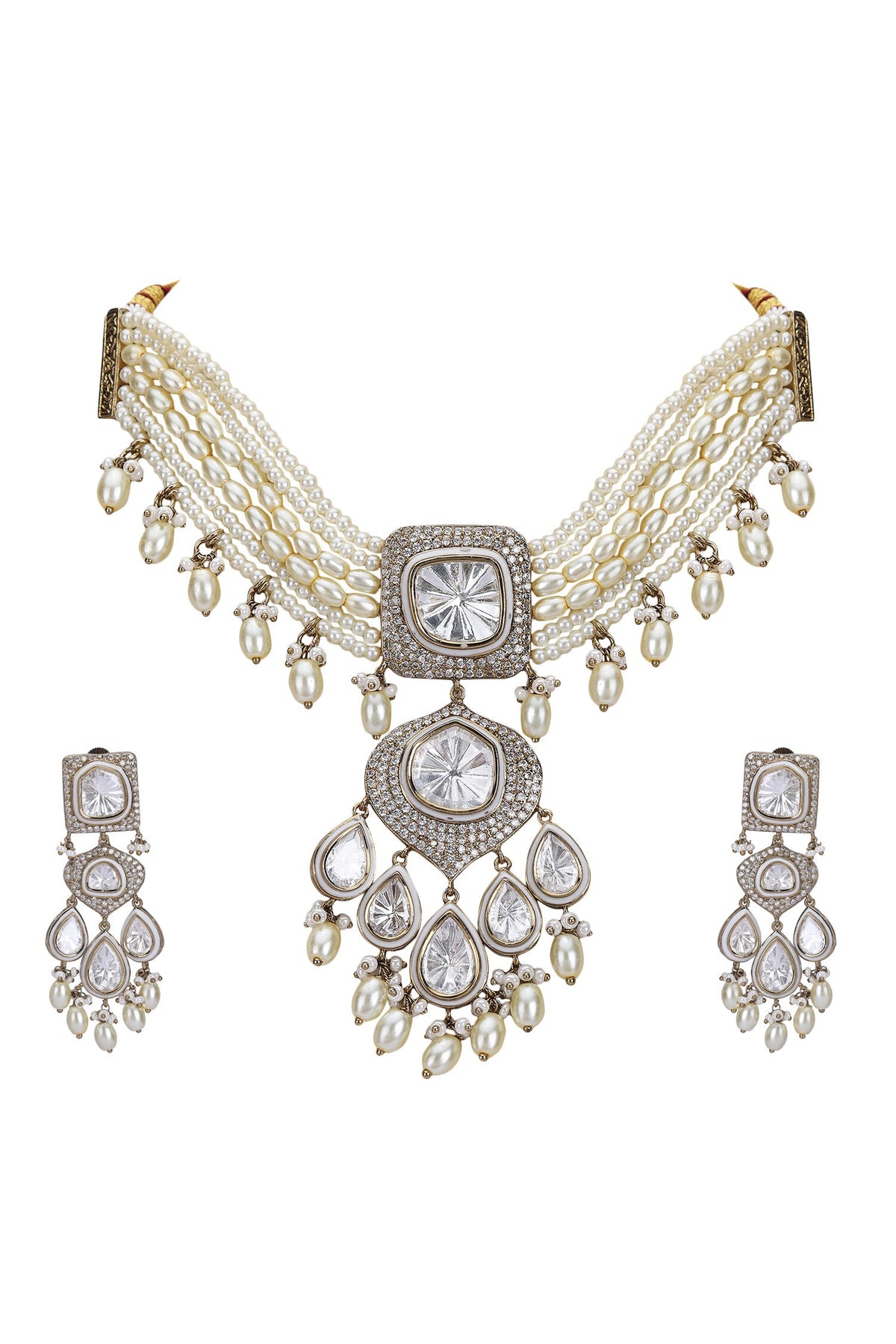 Zirconia Embellished Pendant Choker Set 