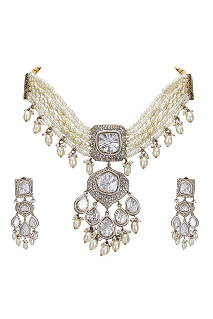 Zirconia Embellished Pendant Choker Set 