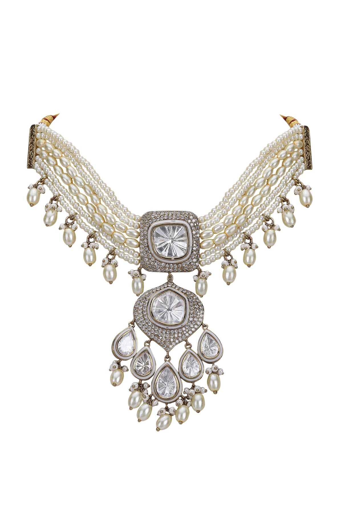 Zirconia Embellished Pendant Choker Set 