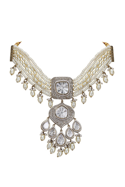 Zirconia Embellished Pendant Choker Set 