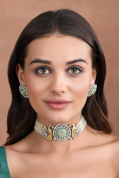 Peacock Carved Pendant Choker Set 