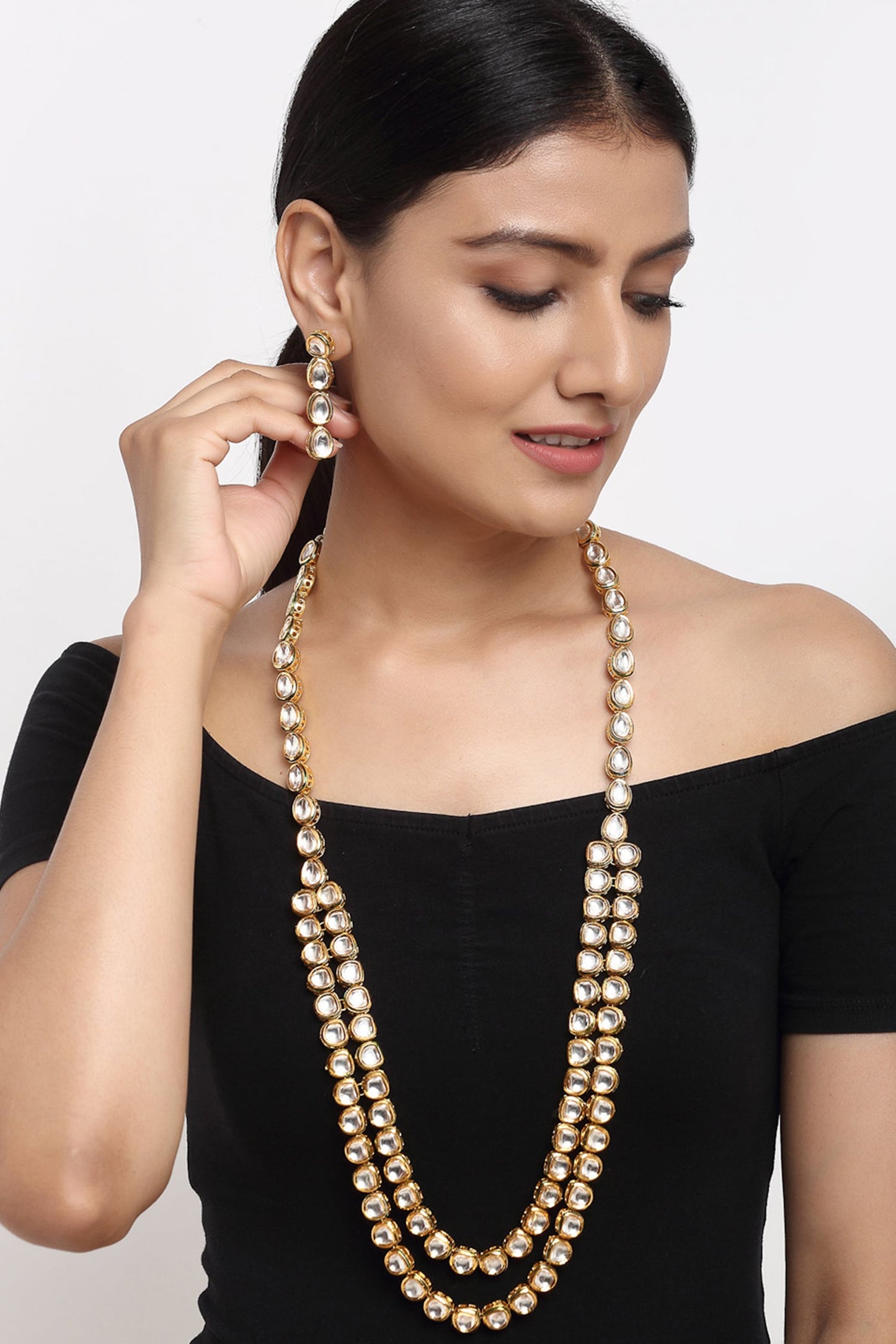 Kundan Hand Embellished Long Necklace Set 
