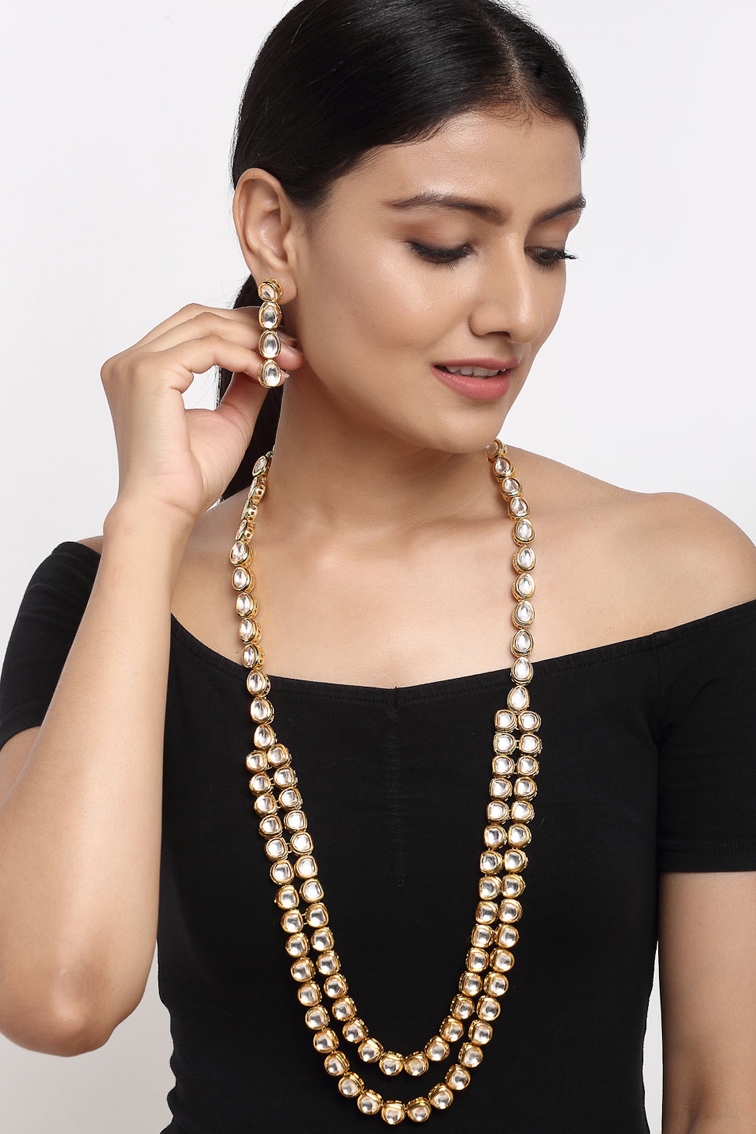 Kundan Hand Embellished Long Necklace Set 