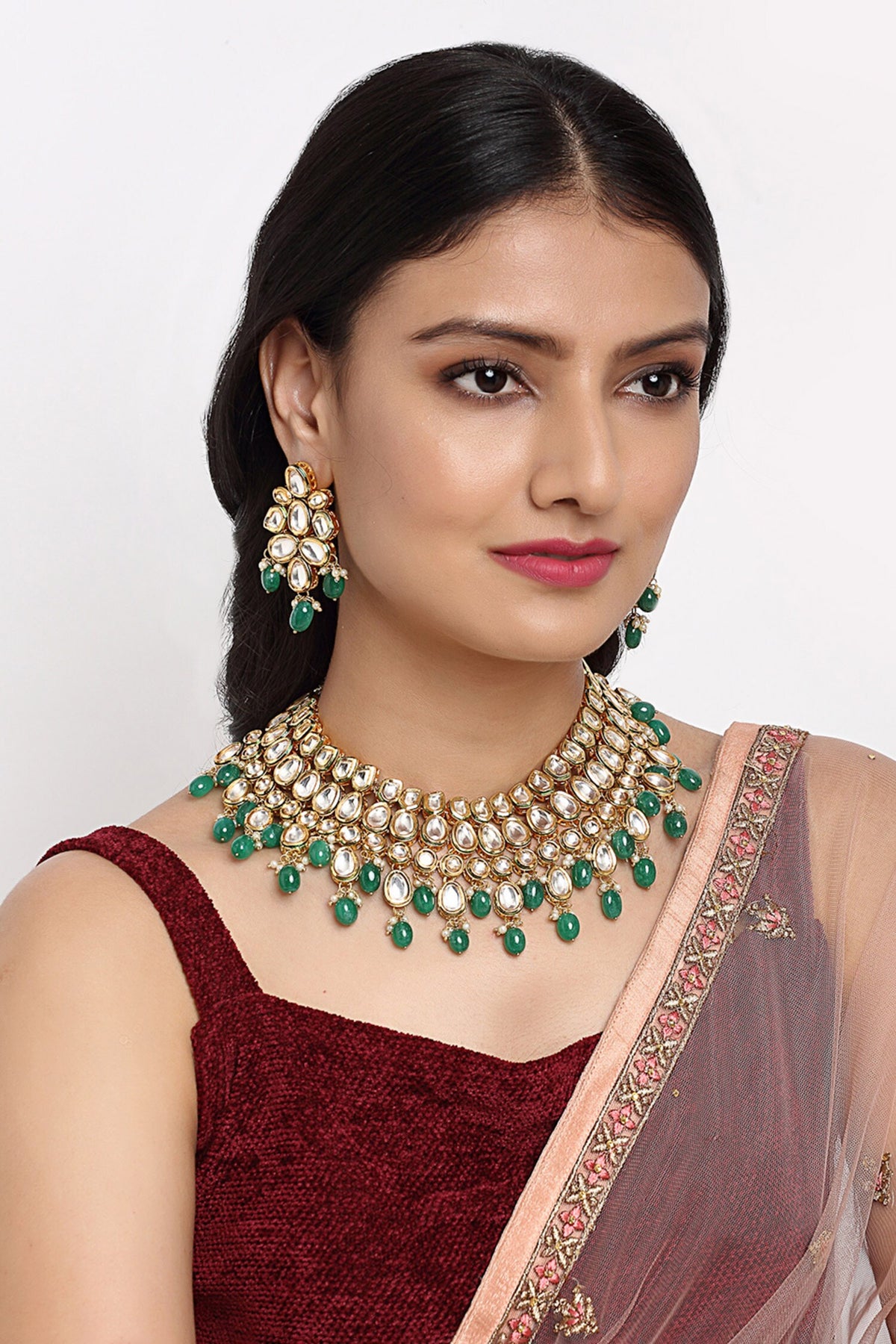 Beads & Kundan Hand Embellished Choker Necklace Set 