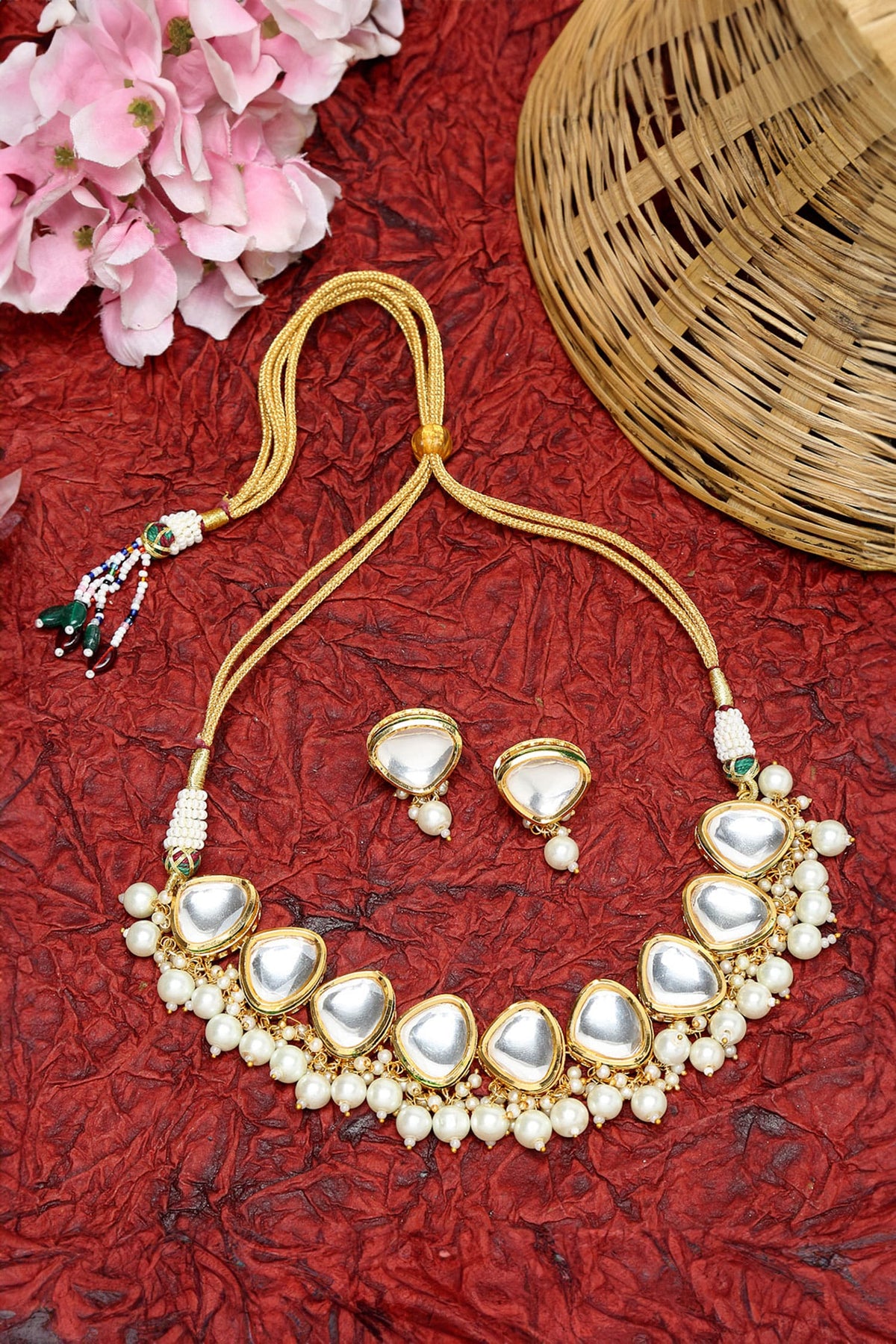 Pearls & Kundan Embellished Choker Necklace Set 