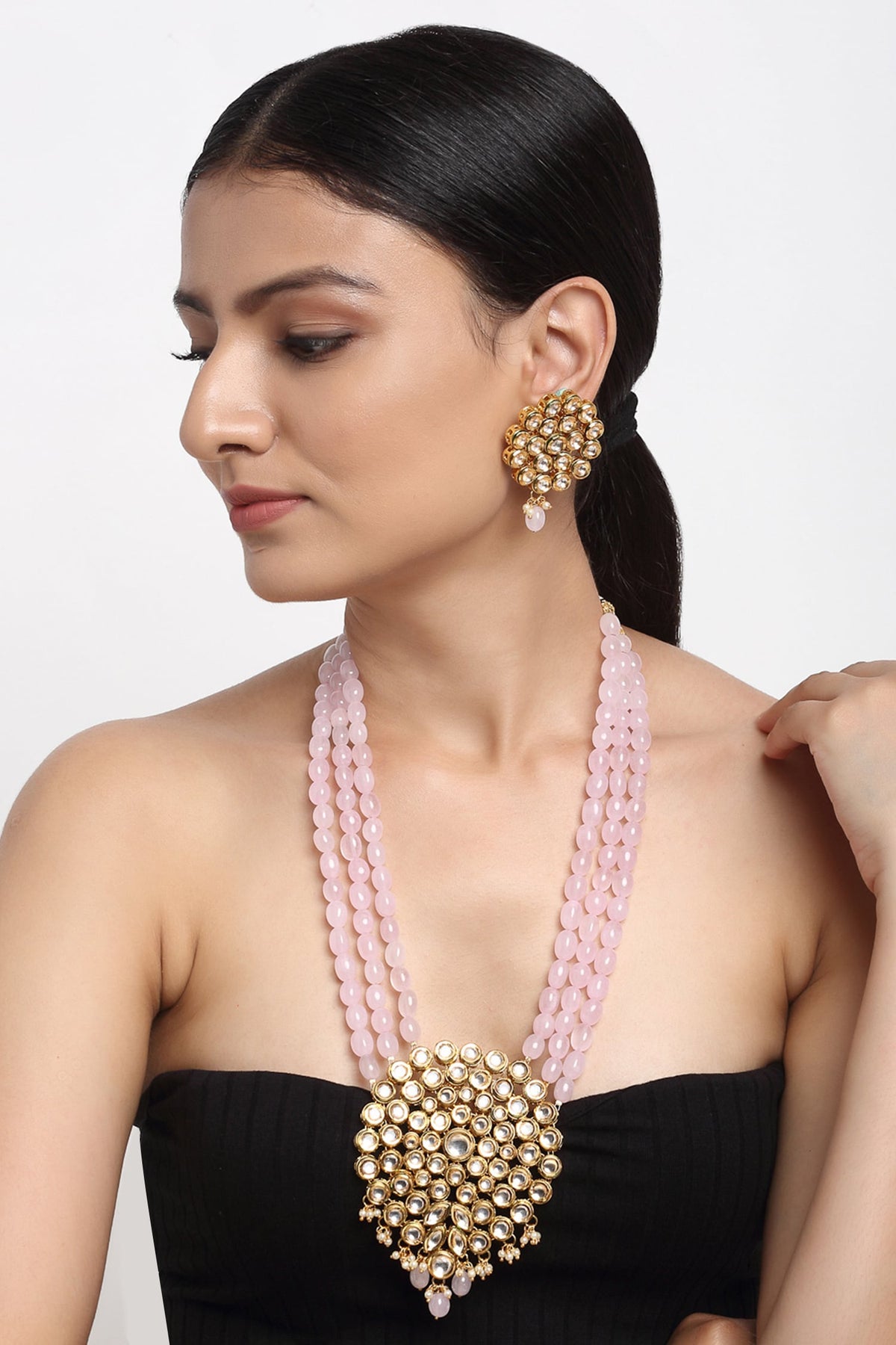 Beads & Kundan Hand Embellished Long Pendant Necklace Set 
