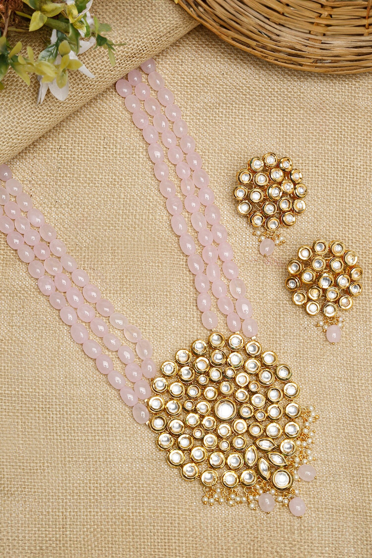 Beads & Kundan Hand Embellished Long Pendant Necklace Set 