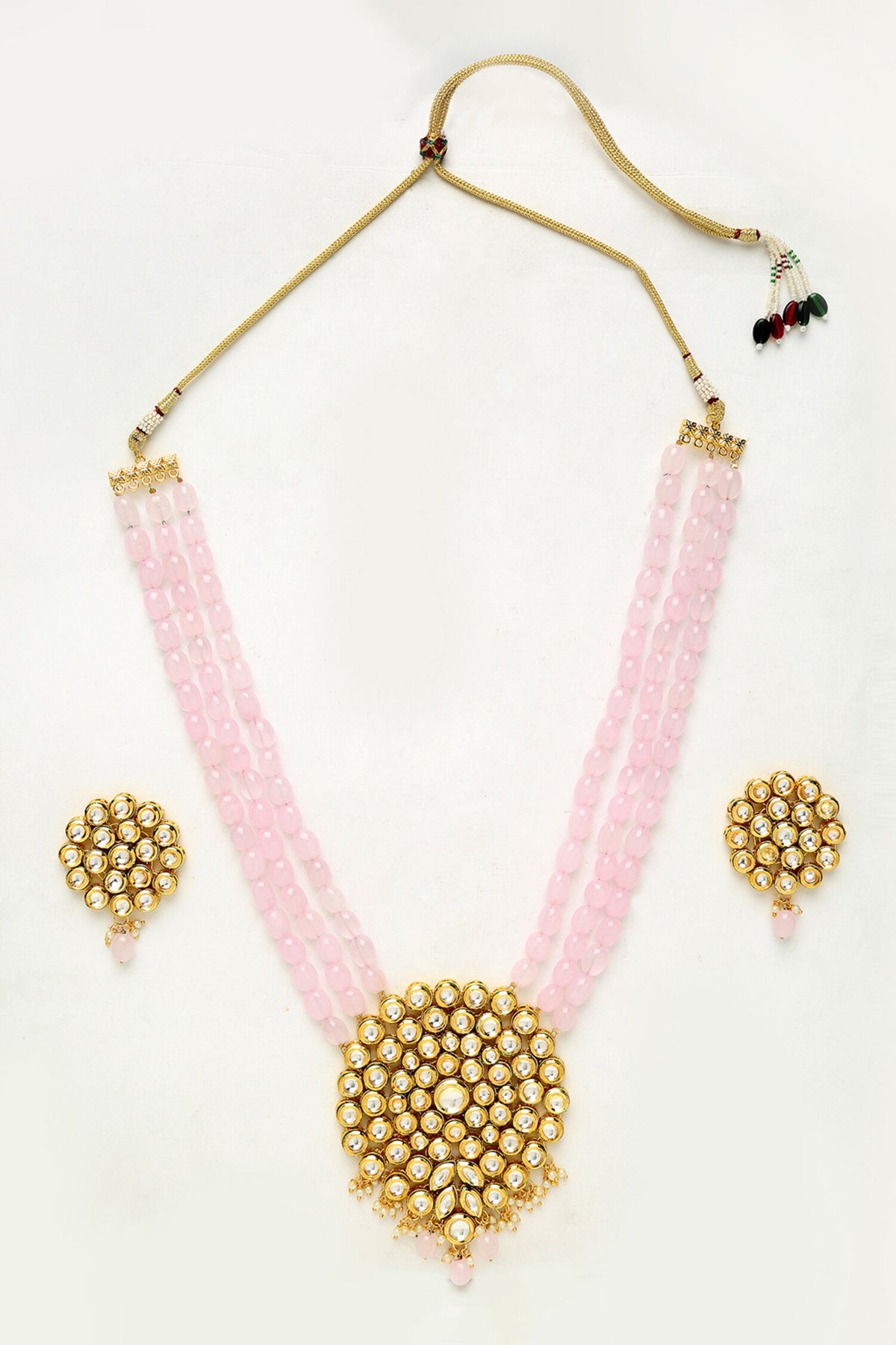 Beads & Kundan Hand Embellished Long Pendant Necklace Set 
