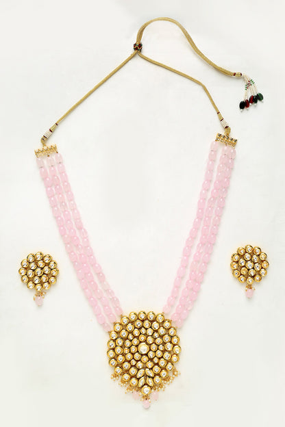 Beads & Kundan Hand Embellished Long Pendant Necklace Set 