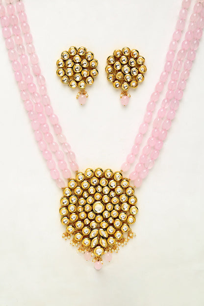 Beads & Kundan Hand Embellished Long Pendant Necklace Set 
