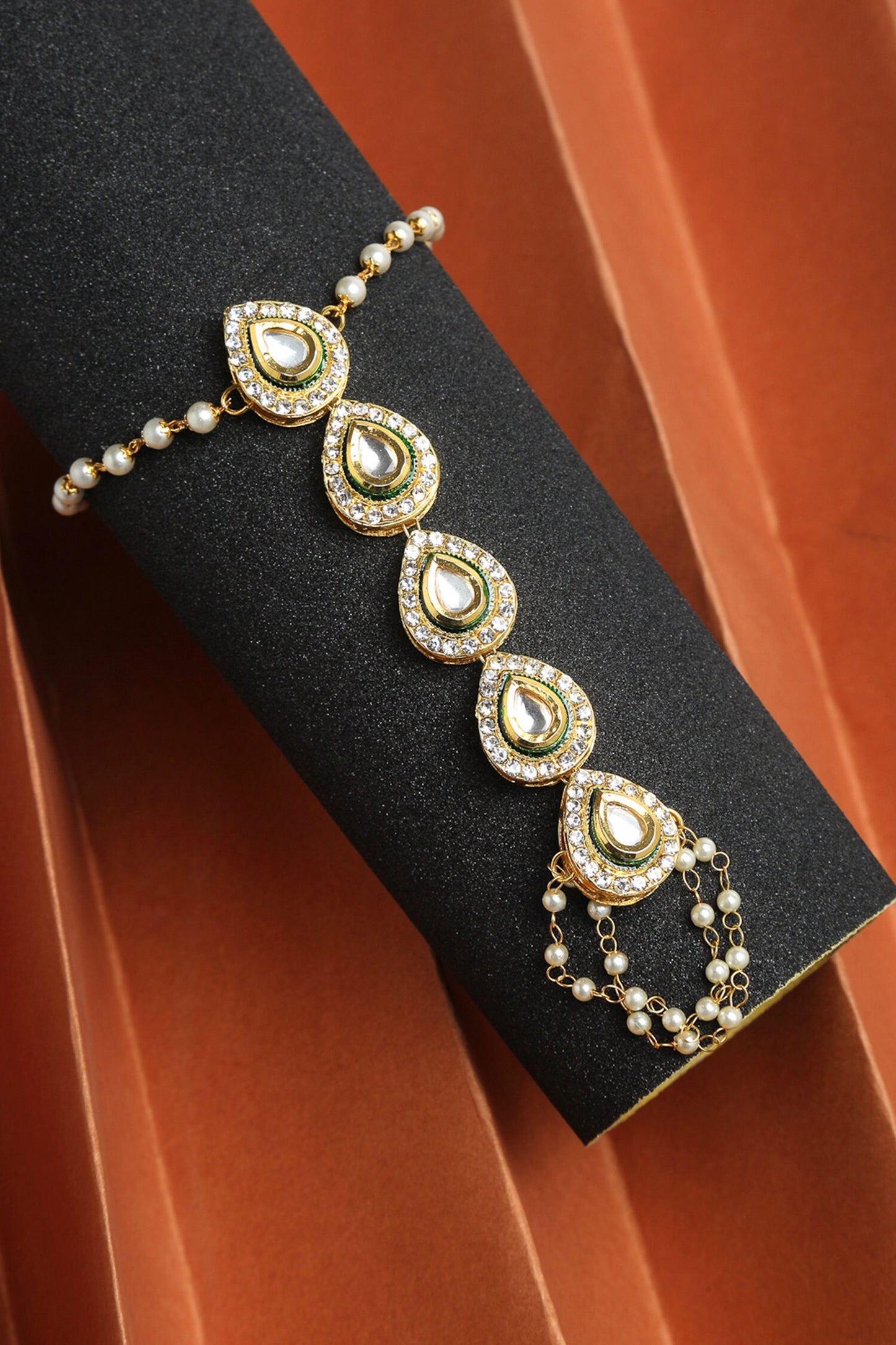 Pearls & Kundan Hand Embellished Hand Harness - Set Of 2 