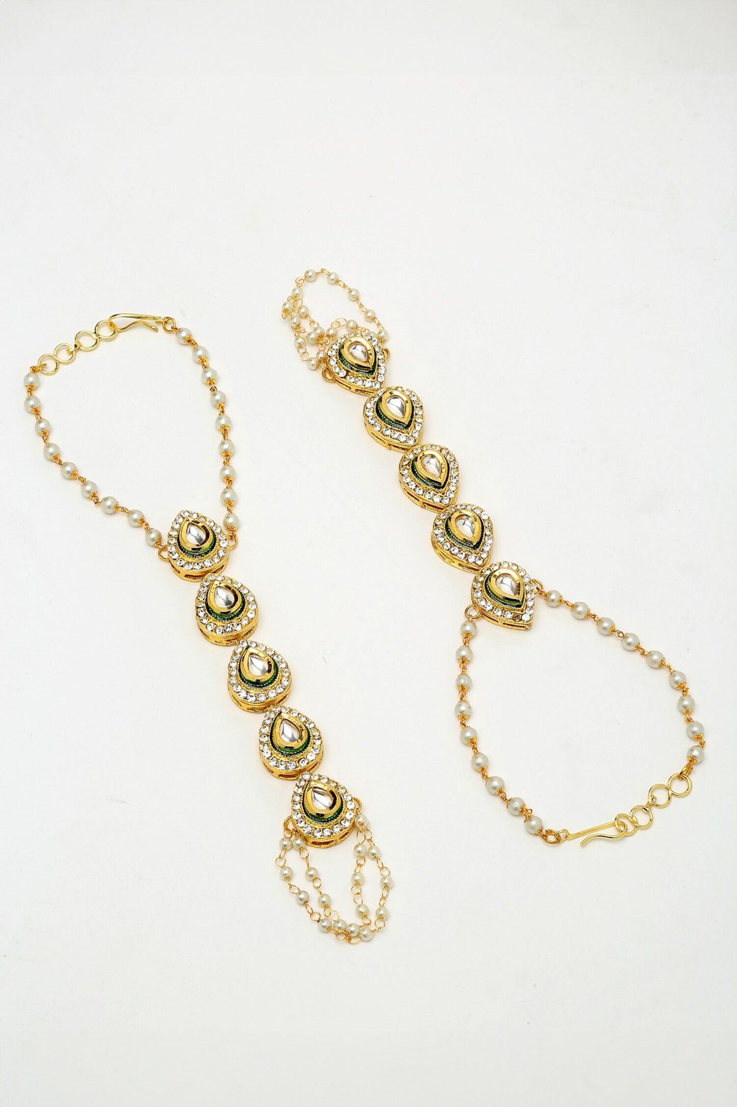 Pearls & Kundan Hand Embellished Hand Harness - Set Of 2 